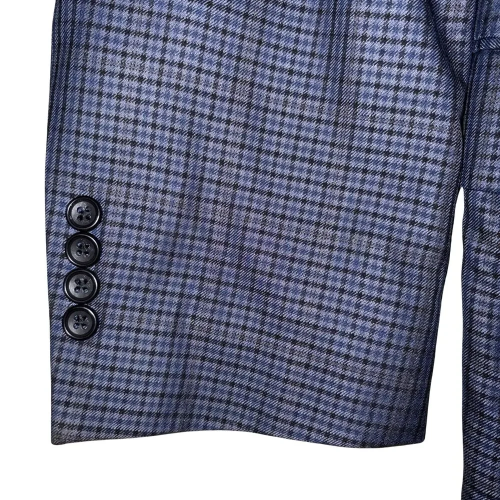 Jos. A. Bank Blue Check Mens 43R 100% Wool Blazer Sport Coat Suit Jacket Plaid